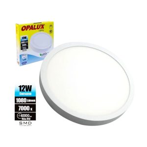Panel LED Circular Opalux 12W 1080 lm luz blanca para iluminación interior eficiente, ideal para techos de viviendas, oficinas, tiendas y espacios comerciales.