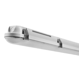 Luminaria hermética LED LEDVANCE DAMP PROOF 58W IP65 de color gris con difusor de policarbonato, diseñada para iluminación industrial, almacenes, estacionamientos, talleres y áreas con humedad y polvo.
