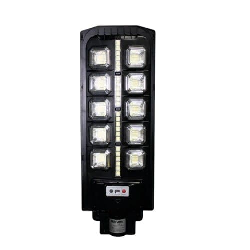 Alumbrado público solar LED 200W Nuvora con panel solar integrado, luz LED de alta potencia para calles, parques, avenidas y áreas exteriores. Diseño resistente para iluminación pública con ahorro de energía