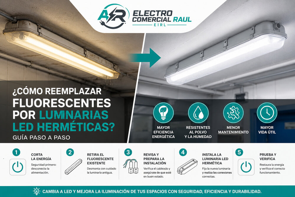 luminaria hermética LED IP65 instalada en estacionamiento