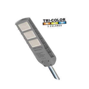Pastoral solar LED Opalux OP-SSL300CCT 300W con tecnología Tri-Color de 3 temperaturas de luz. Luminaria solar para alumbrado público, calles, parques, jardines y áreas exteriores, de alta eficiencia y bajo consumo de energía