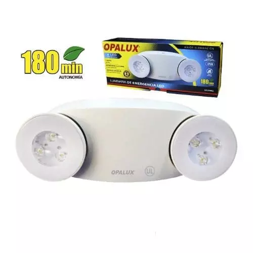 Luz de emergencia LED OPALUX OP-9709UL con 6 LED, dos faros direccionables y autonomía de hasta 180 minutos