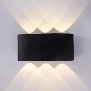 Aplique de pared LED 6 luces bidireccional negro con luz cálida, iluminación decorativa hacia arriba y abajo