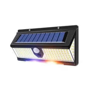 Aplique Solar 190 LED para exterior con panel solar integrado, sensor de movimiento y diseño negro resistente