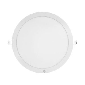 Downlight Redondo LED 30W Empotrable de color blanco, con diseño ultradelgado y acabado moderno. Proporciona una iluminación uniforme de 3000 lúmenes y está disponible en luz cálida (3000K) y luz fría (6500K). Ideal para instalar en techos de hogares, oficinas, cocinas, pasillos, baños, tiendas y otros espacios interiores gracias a su bajo consumo y fácil instalación