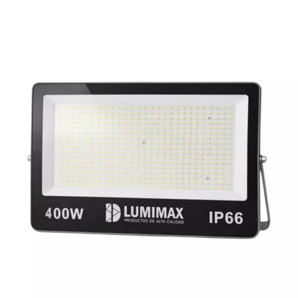 Reflector LED LUMIMAX 400W PRO IP66 de 52,000 lúmenes, luz blanca 6500K para iluminación de canchas, industrias y exteriores