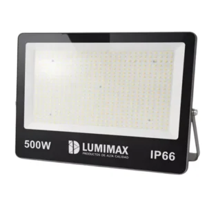 Reflector LED LUMIMAX LACERTA PRO 500W 6500K IP66, 62,500 lúmenes para iluminación de canchas, industrias y exteriores